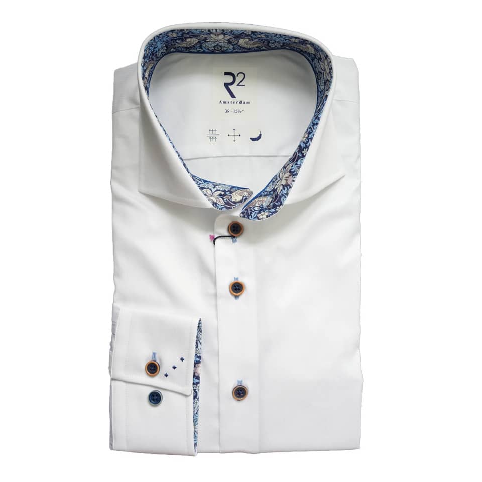 R2 Amsterdam Singing Bird Liberty Trim Collar Cuffs White Shirt