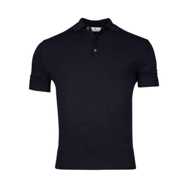 Thomas Maine Front Ribbed Short Sleeve Navy Polo