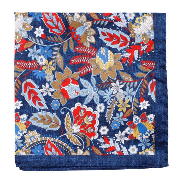 Amanda Christensen Navy Floral Print Silk Pocket Square