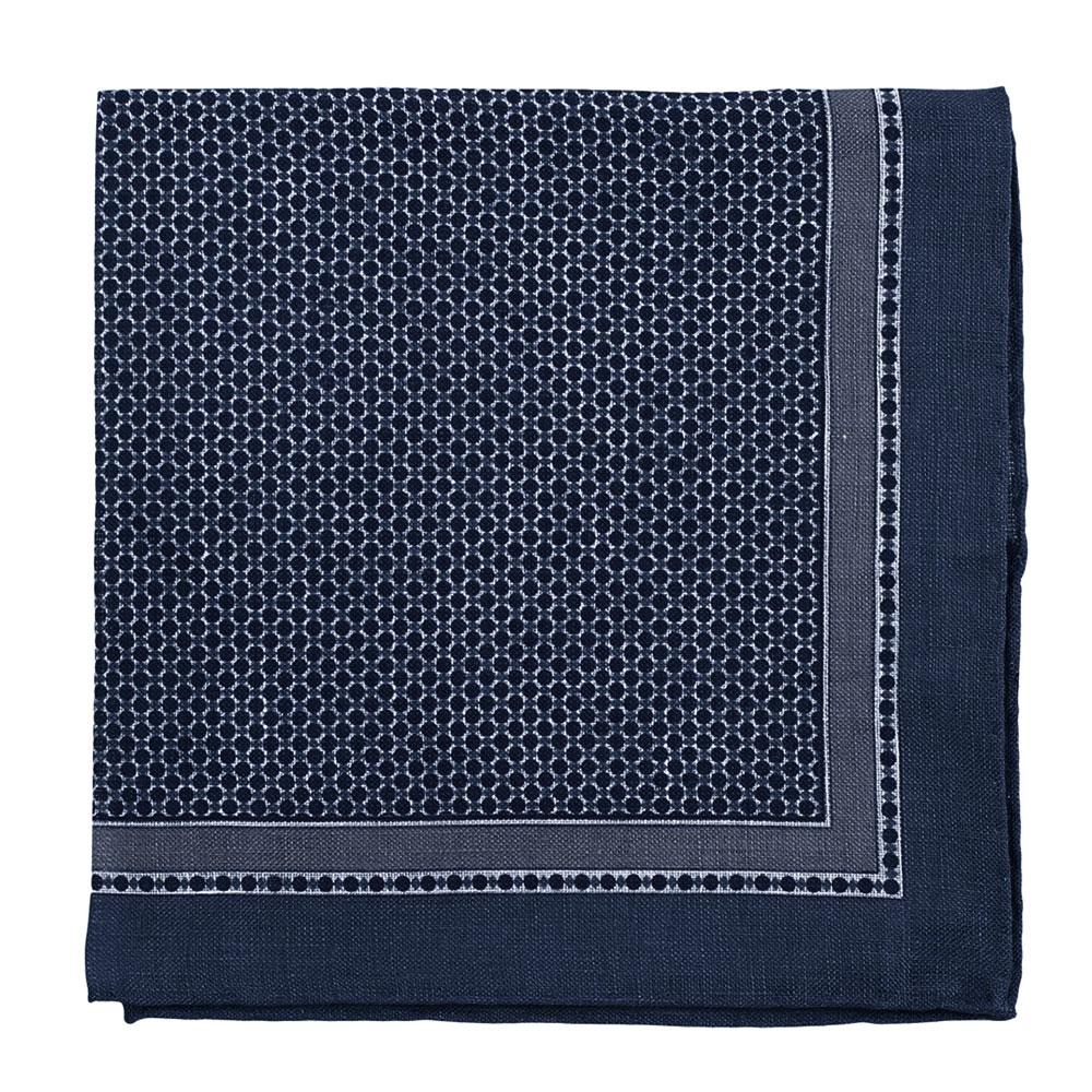 Amanda Christensen Navy Geometric Pattern Pocket Square Linen