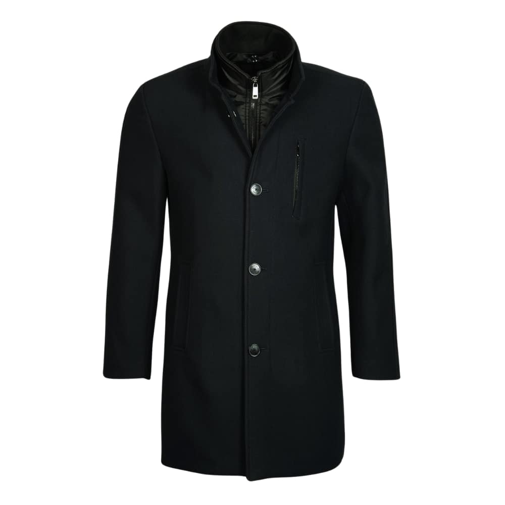 Roy Robson Regular Fit Mesh Black Overcoat