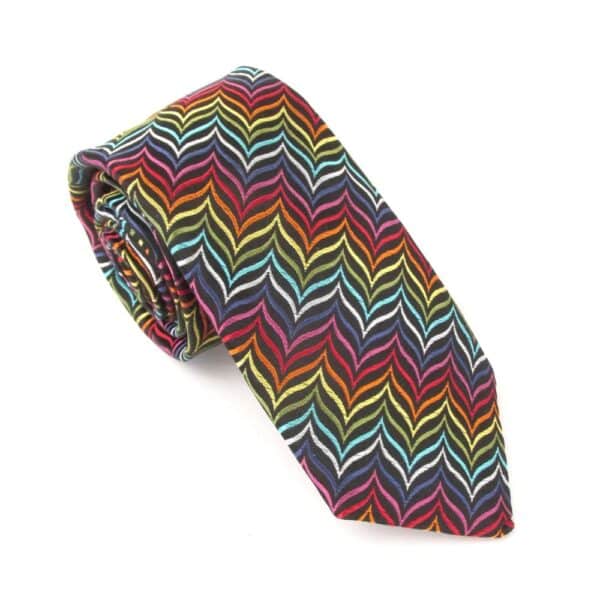 VAN BUCK Limited Edition Multicoloured Herringbone Black Tie