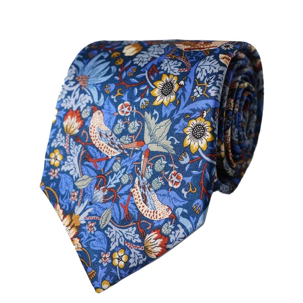 Van Buck Stewberry Thief Liberty Fabric Silk Blue Tie 1 1