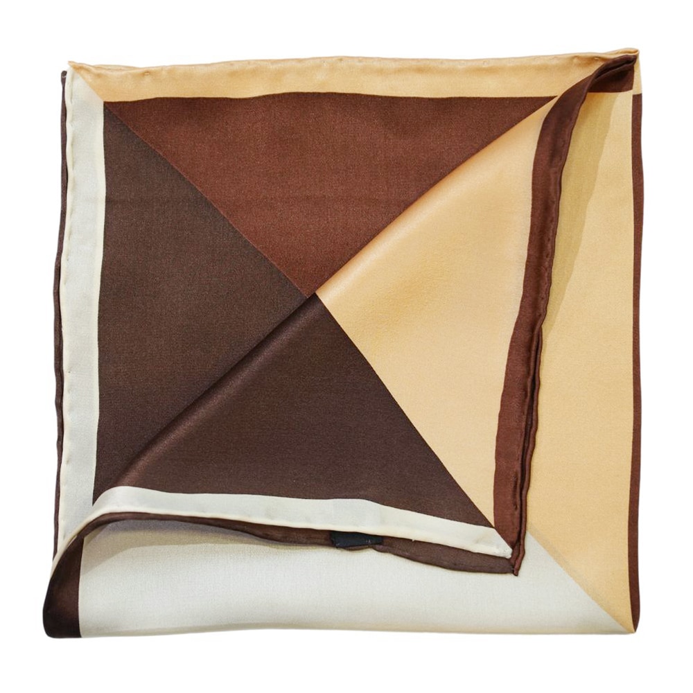 Warwicks silk brown and yellow pocket square 2