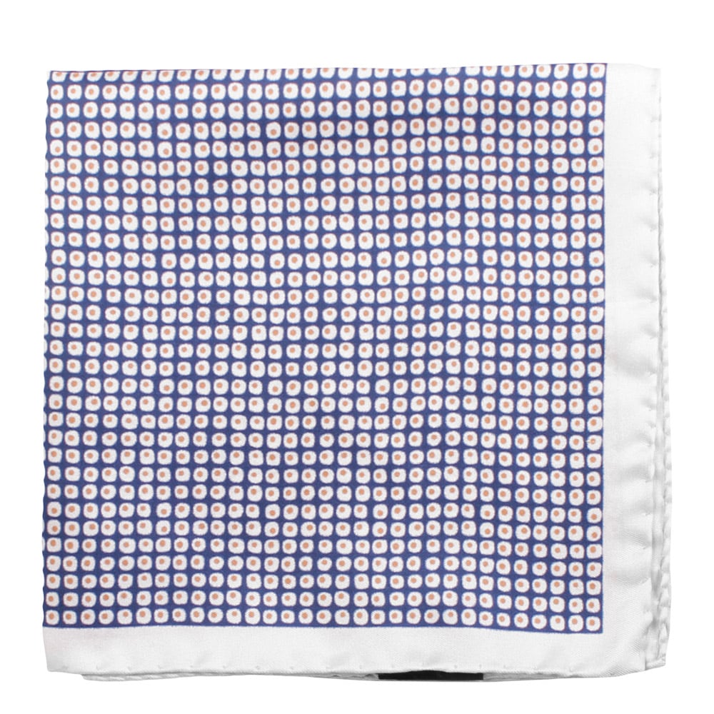 AMANDA CHRISTENSEN CLASSIC white PRINTED POCKET SQUARE IN PATTERN WITH PLAIN BORDER ON TWILL