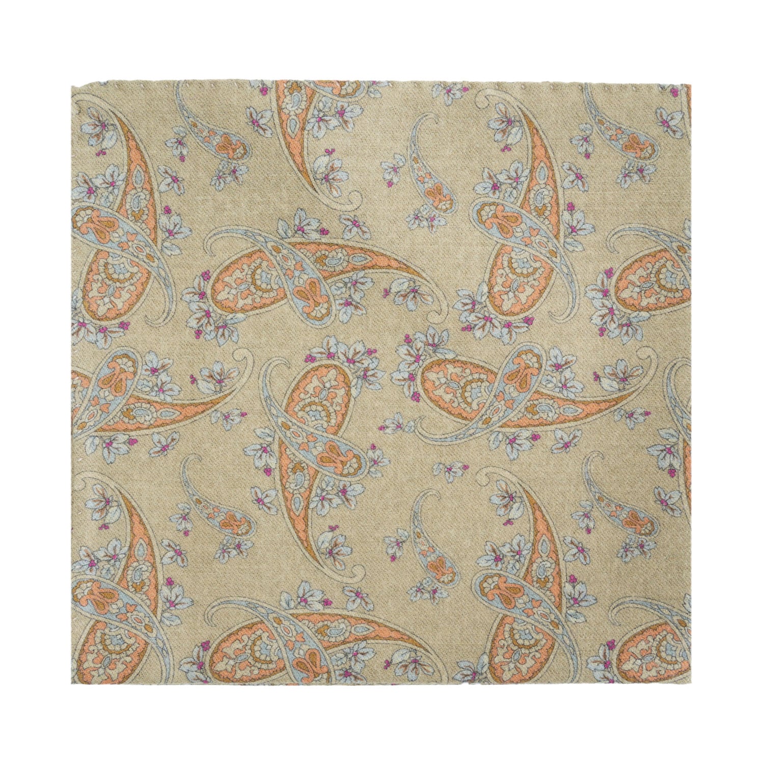 Eton Beige Double Sided Pocket Square With Paisley And Geometric Design