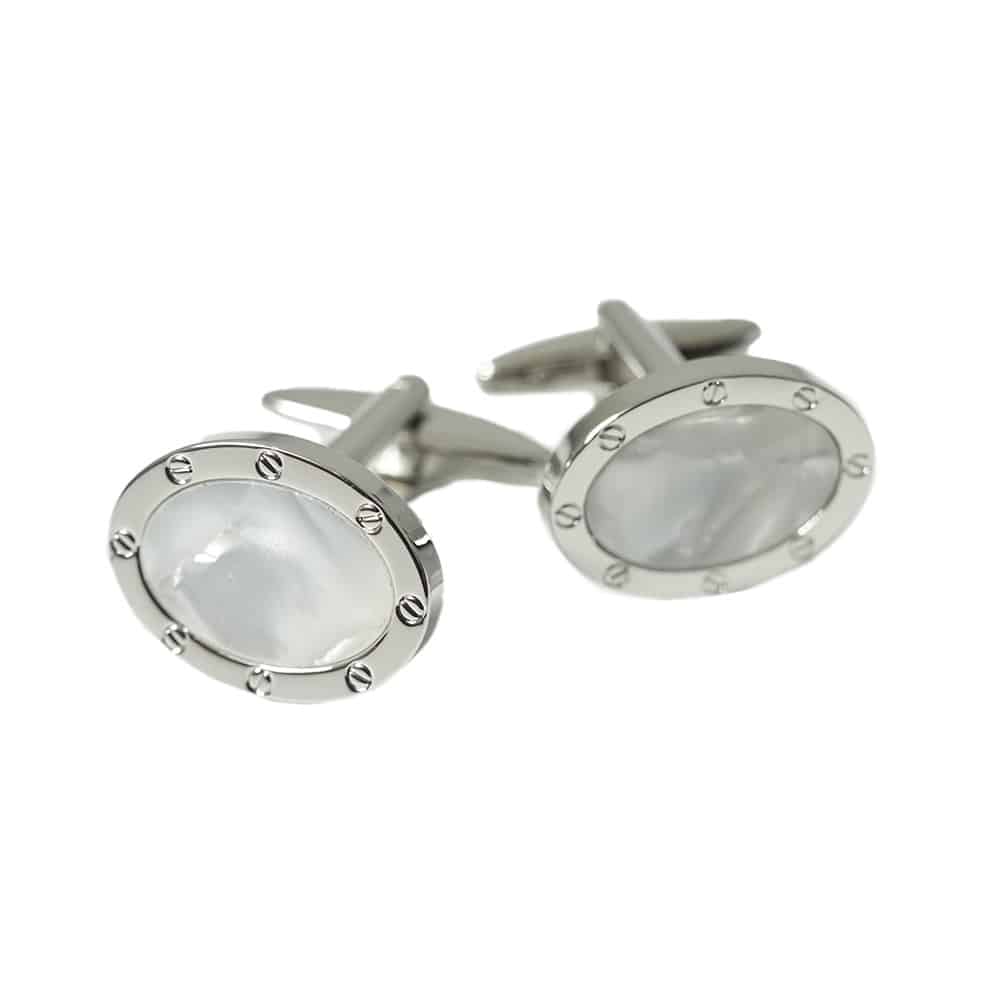 VAN BUCK Mother of Pearl Novelty Silver Cufflinks