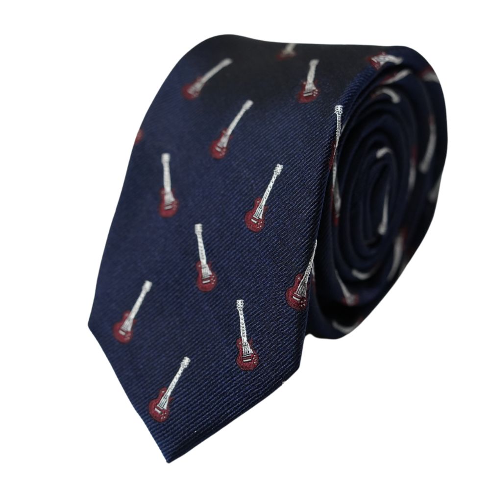 WARWICKS Navy Tie With Red Guitar Details 1