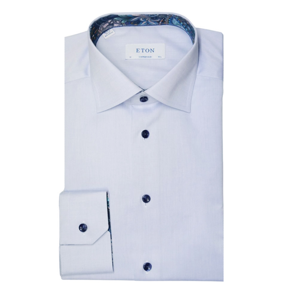 Eton Contemporary Fit Blue Shirt with Floral Detail