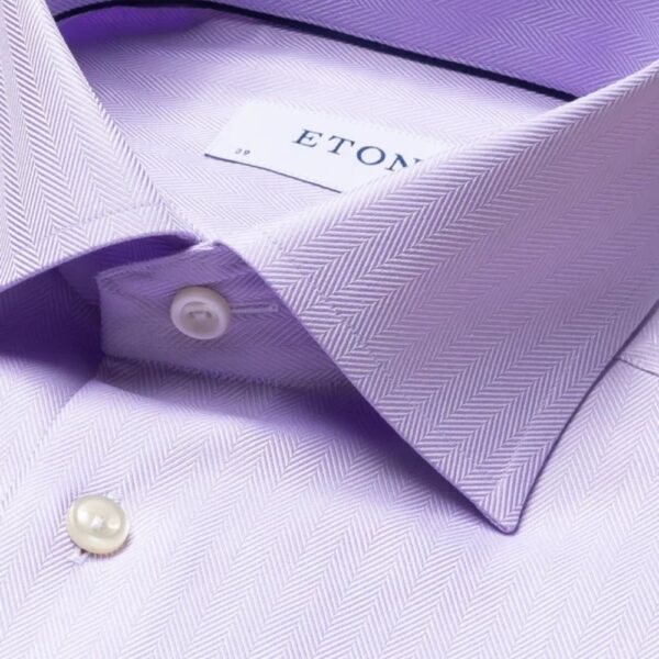 Eton Slim Fit Herringbone Twill Light Purple Shirt 3