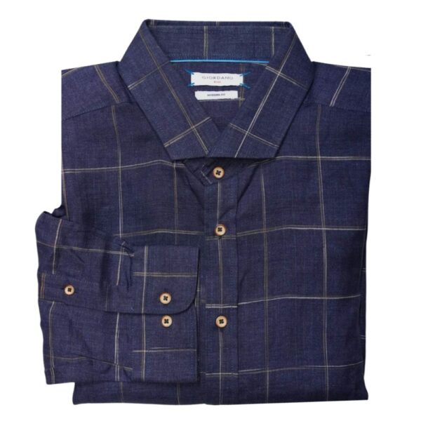 GIORDANO Blue Check Pattern Linen Shirt 1