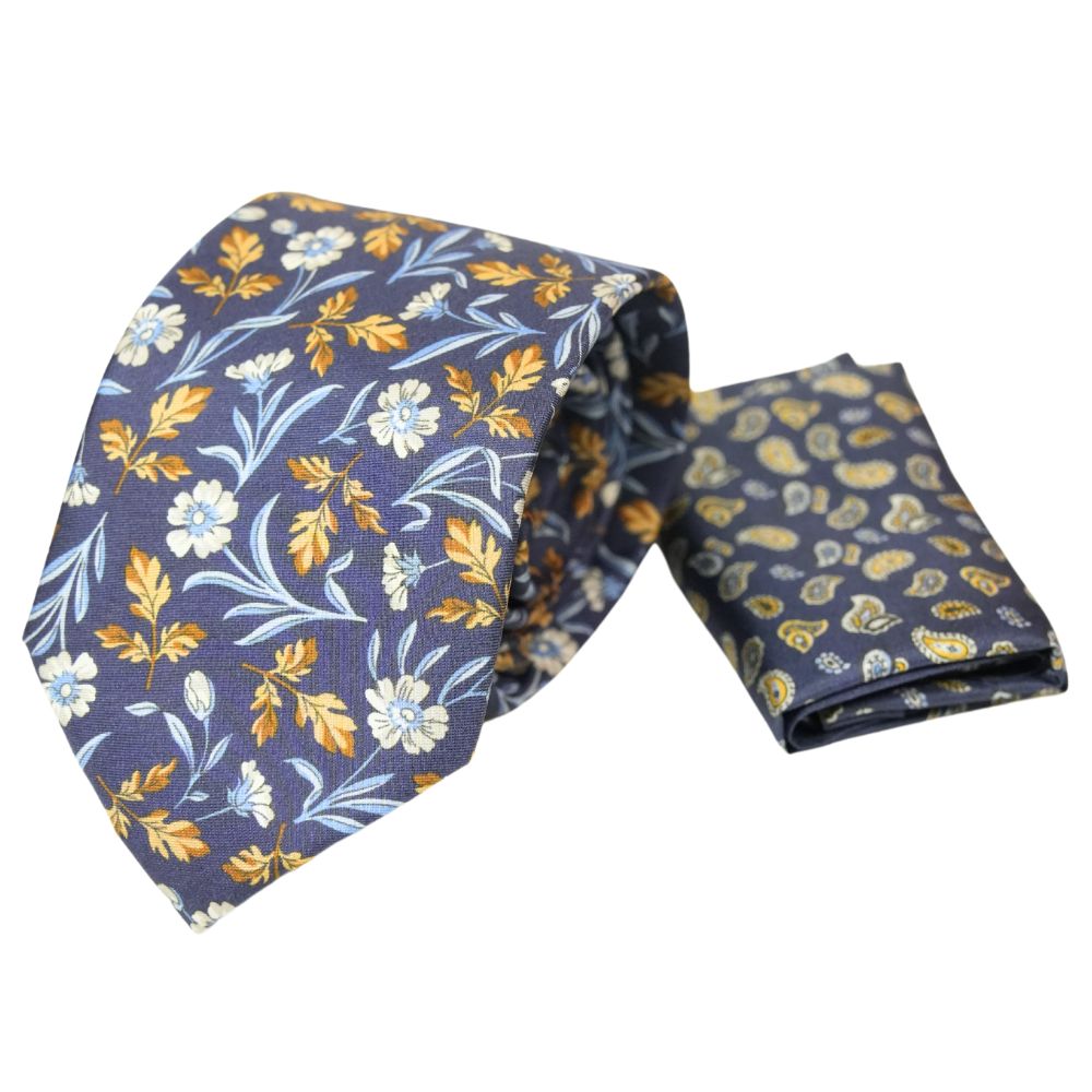 Amanda Christensen Navy Flower Tie And Paisley Pocket Square 2