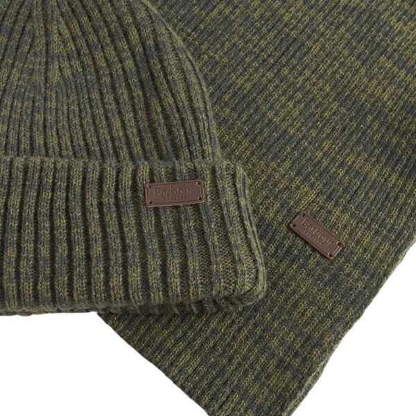 Barbour Crimdon Green Fleck Beanie And Scarf Gift Set 3