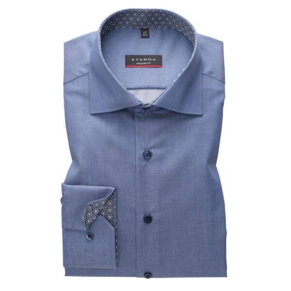 ETERNA 1863 Long Sleeve Print Collar Blue Shirt Front