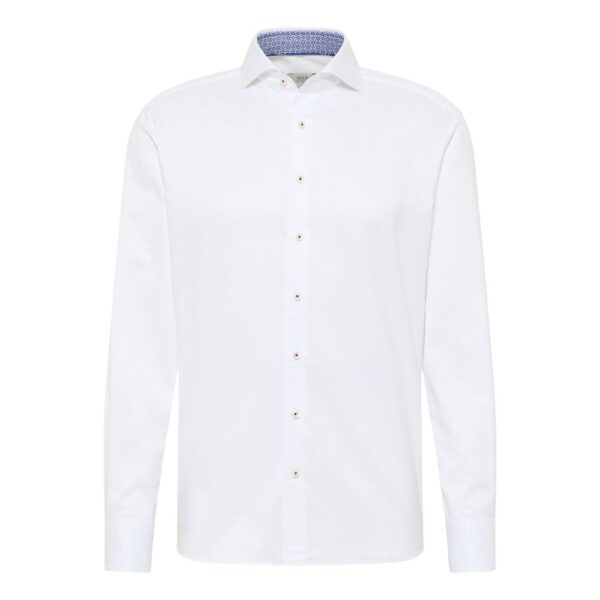 ETERNA Modern Fit White Shirt with Pattern Collar Front