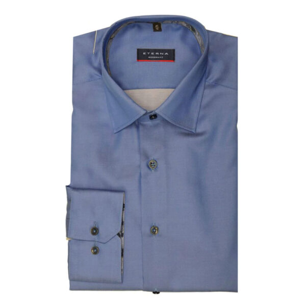 Eterna Blue Shirt with pattern collar 1