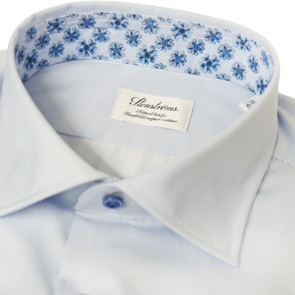 Stenstroms blue striped Shirt floral detail collar