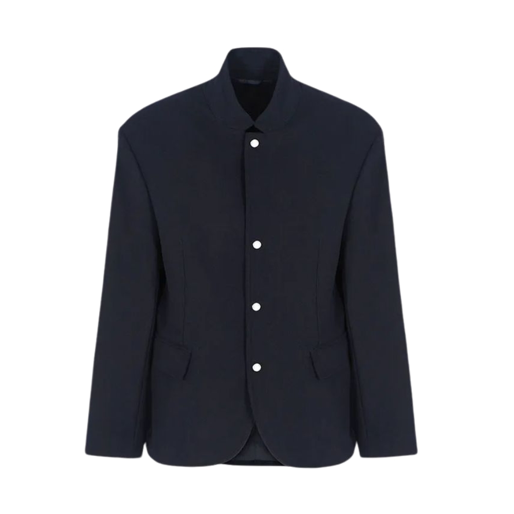 Armani Exchange Regular Fit Nehru Collar Navy Jacket