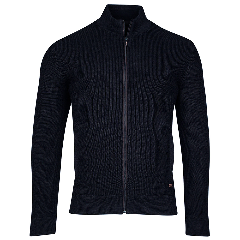 BAULEYS SOFT RIBBED FULL ZIP NAVY CARDIGAN