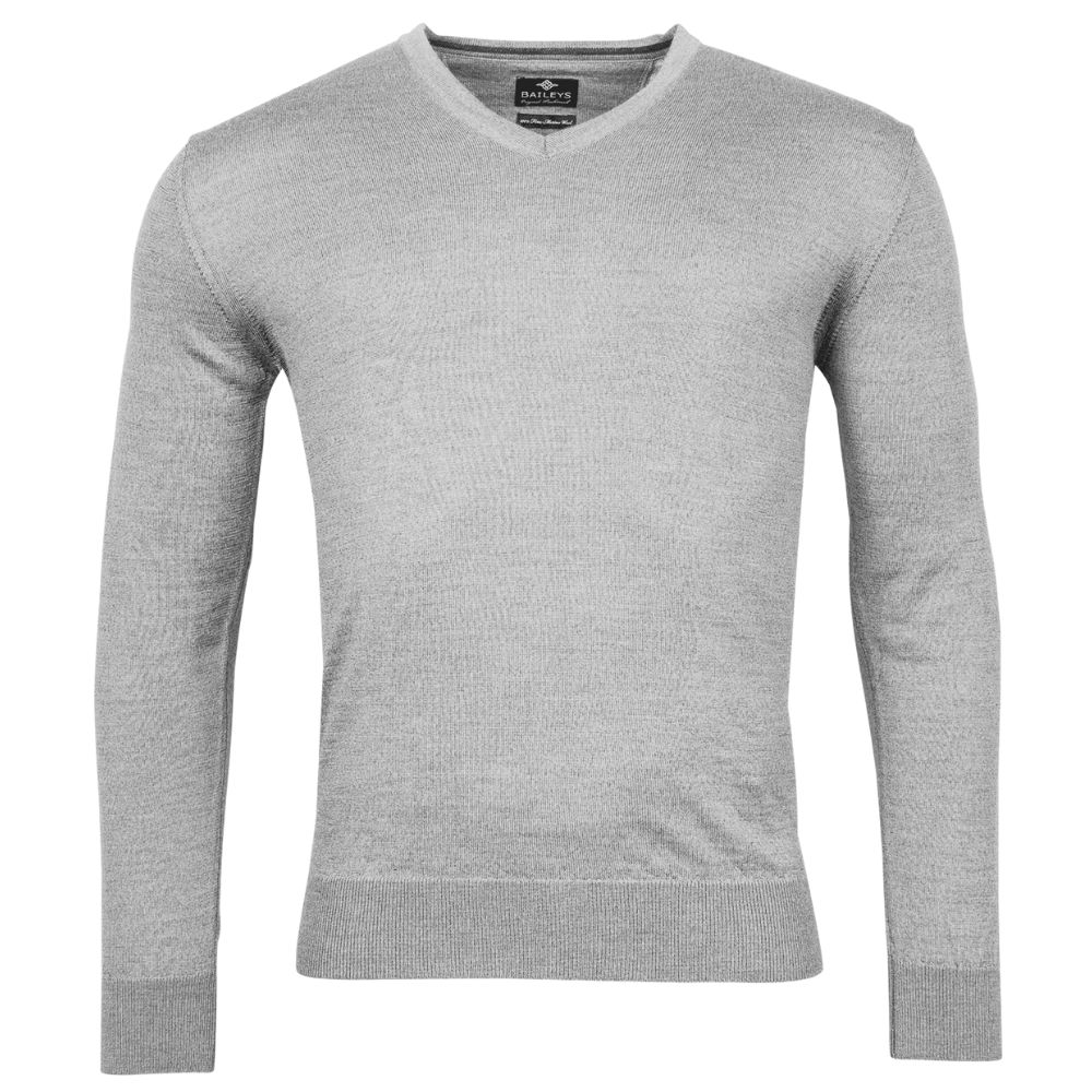 Baileys Merino Wool Silver Grey V Neck Jumper