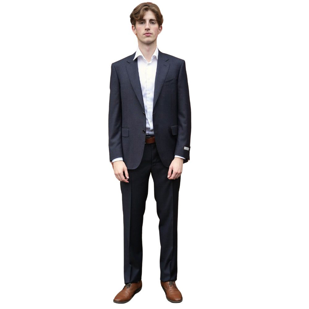 CANALI Pure Wool Check Slim Fit Navy Suit full