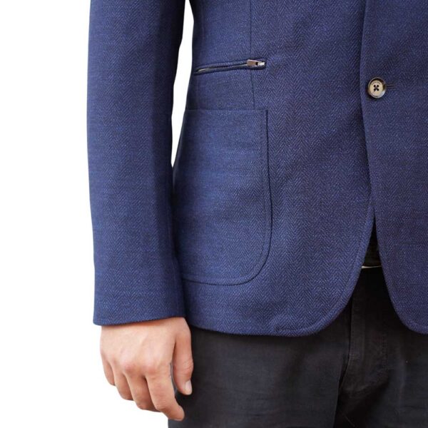 Paoloni Navy Herringbone Jacket With Insert pocket detail