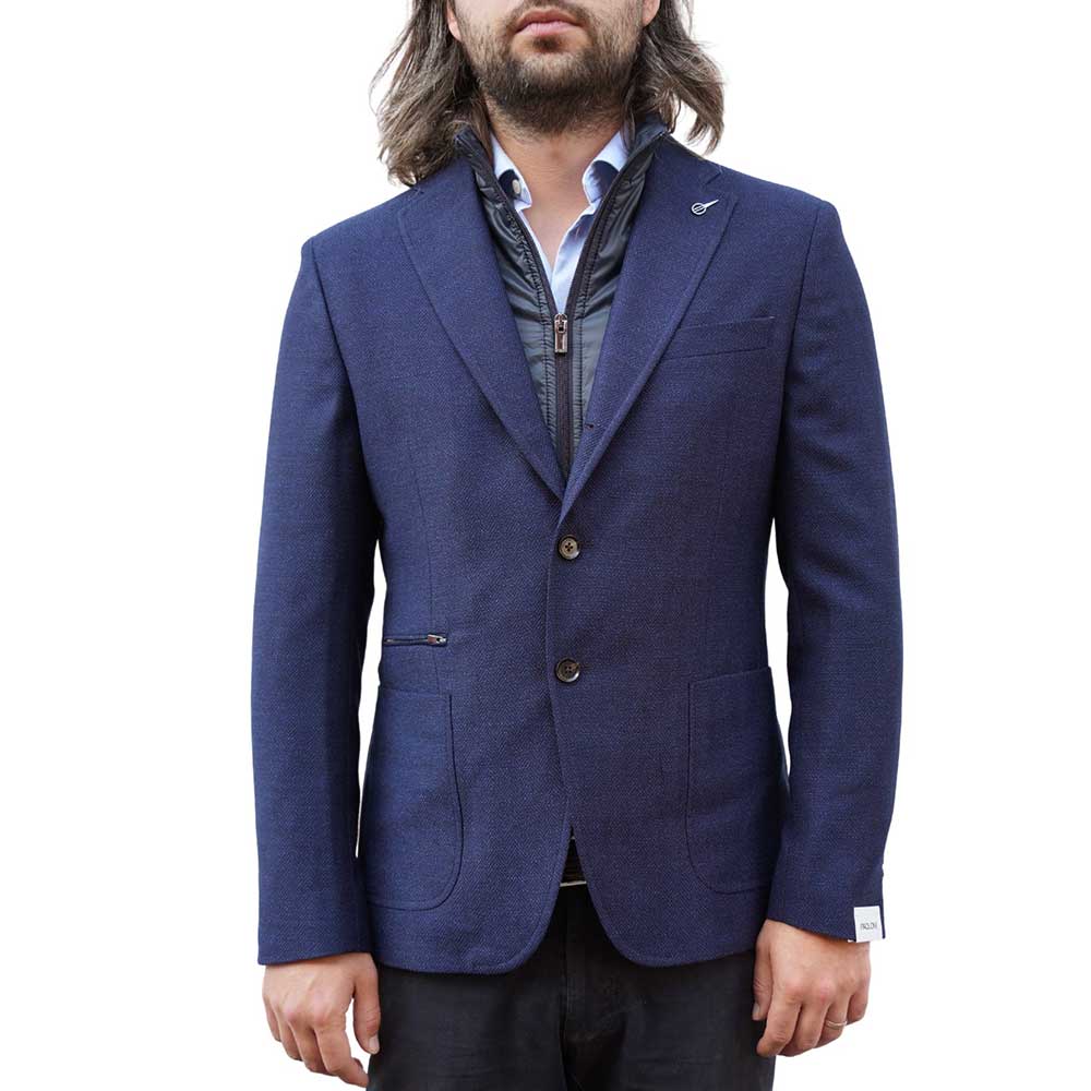 Paoloni Navy Herringbone Jacket With Insert