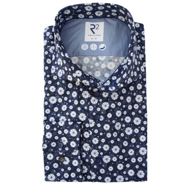 R2 Navy Casual Shirt with Floral Pattern