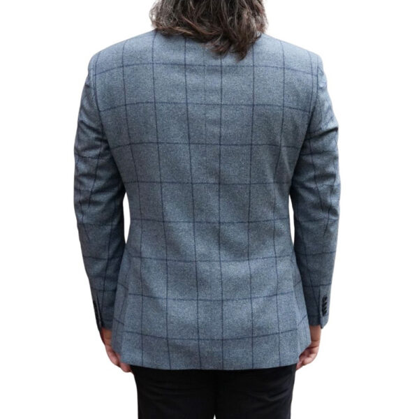 ROY ROBSON Regular Fit Wool Mid Blue And Navy Overcheck Jacket BACK