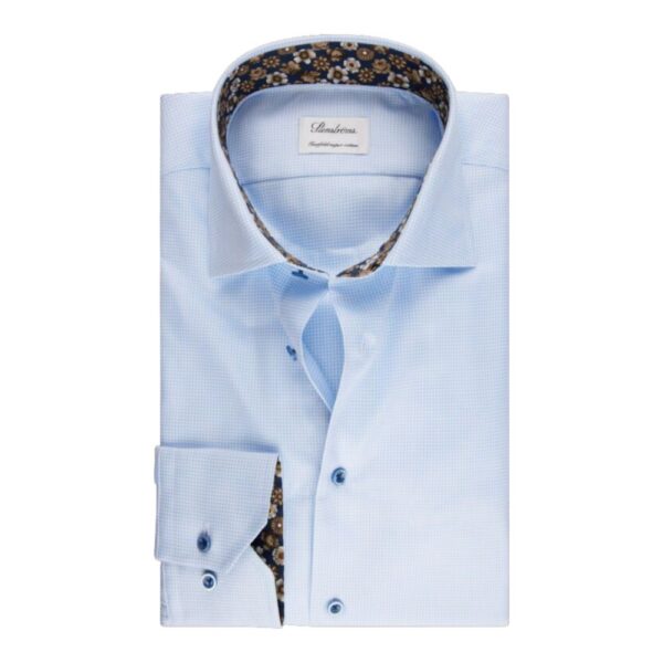 STENSTROMS Light blue Contrast Micro Check Shirt