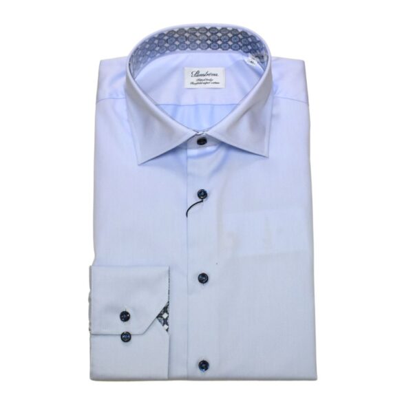 STENSTROMS Mosaic Pattern Contrast Collar Light Blue Shirt 1